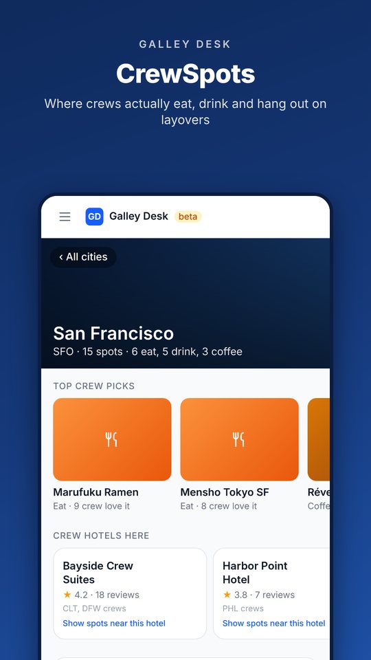 CrewSpots for a layover city